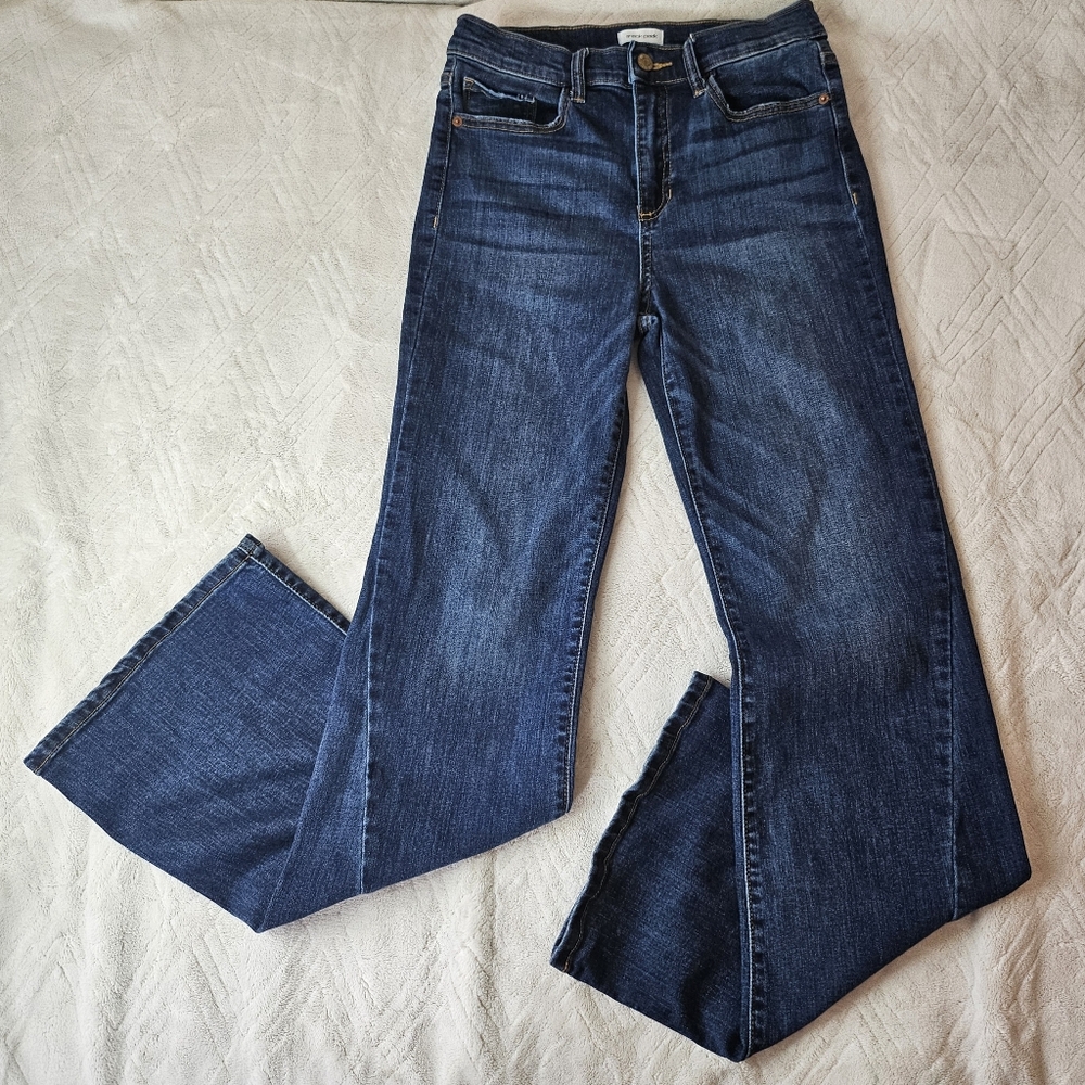 Sneak Peek Dark Wash Boho Flare Jeans with Side Slit & High Waist 26 - Picture 3 of 13